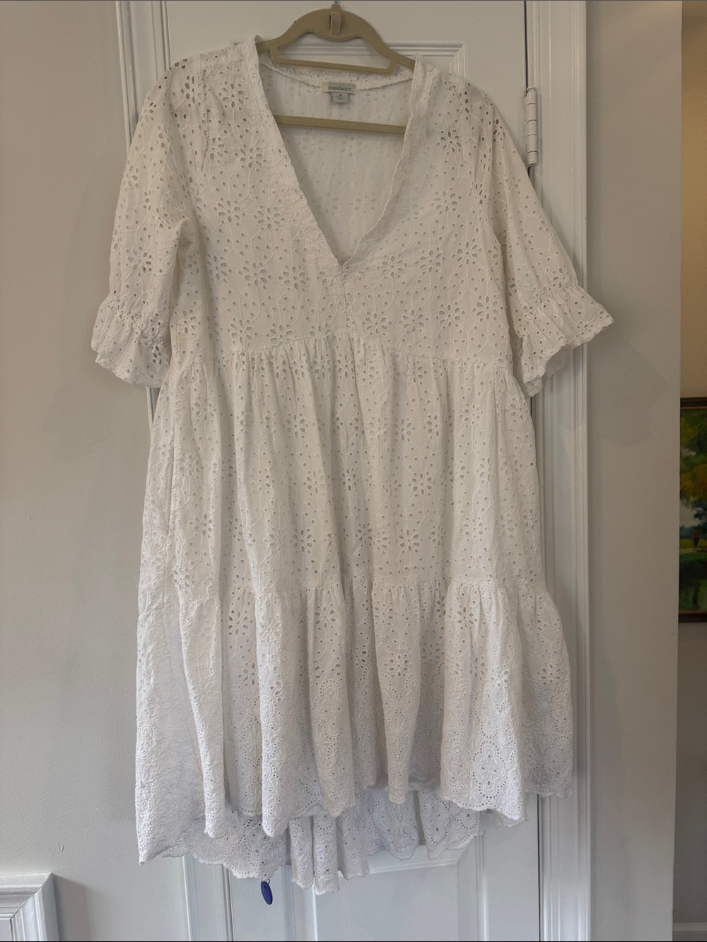 Sundance White Eyelet V-Neck Babydoll Tunic Dress